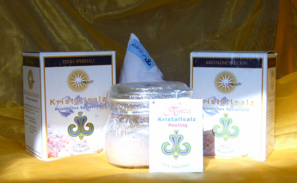 Aktionspaket: Kristallsalz, Grob und Fein je ca. 1000g, Kristallsalz-Peeling 600g, Badeanwendung